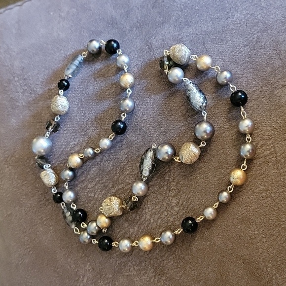 HANDMADE Silver Foil Glass Beaded Chain Necklace - Picture 2 of 6